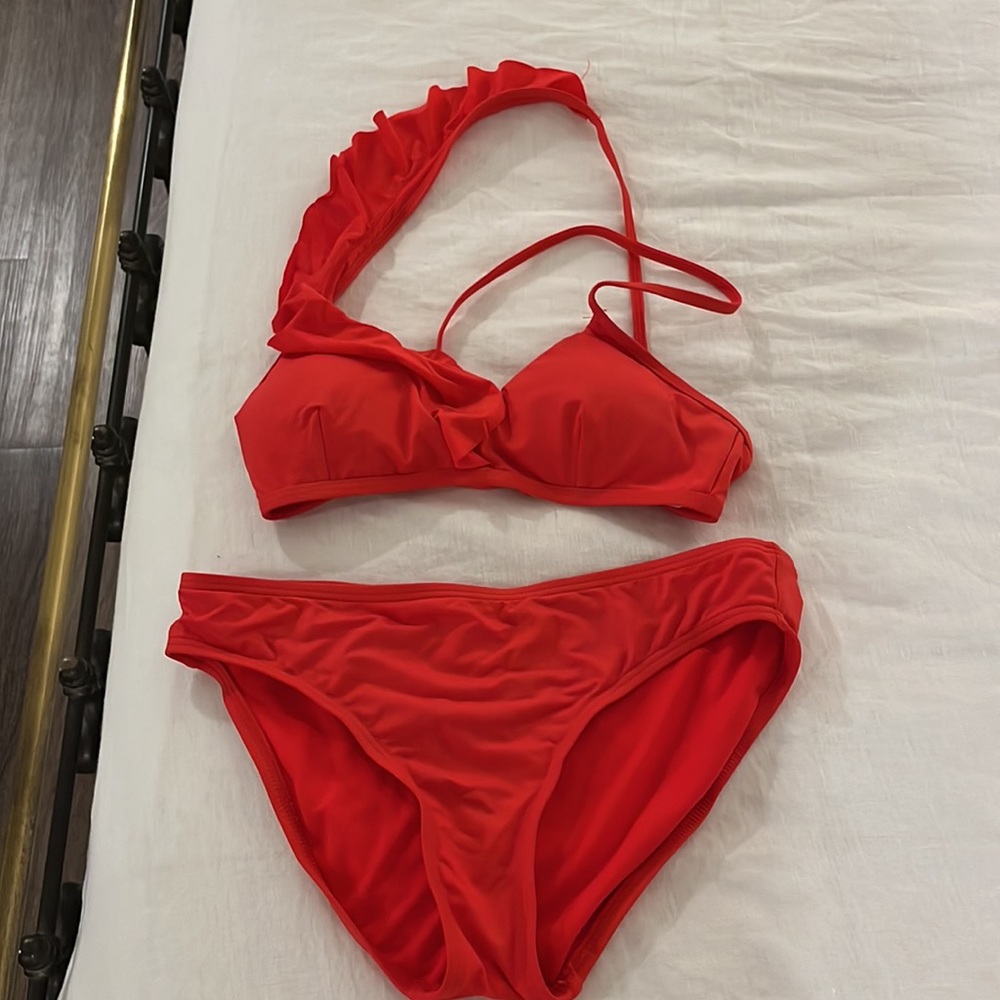 Kenneth Cole Reaction Red Ruffle One-Shoulder Bikini - Picture 8 of 10